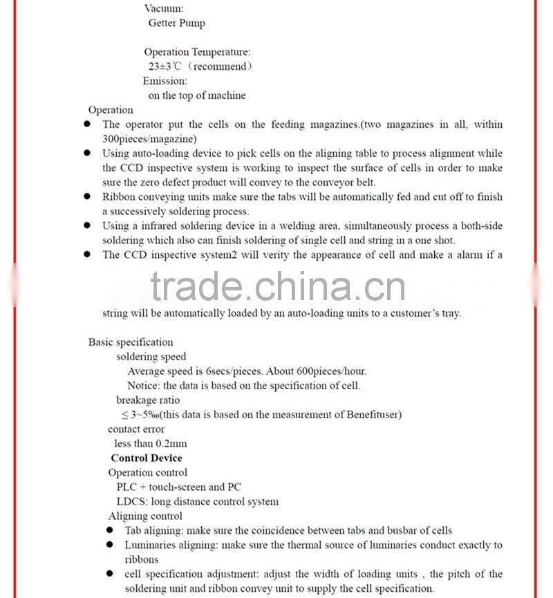 Automatic Tabbing Stringing Machine for welding solar cell into string