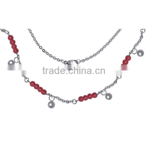 Red agate beads small charms long necklace long chain necklace 2014 factory price wholesale (LN3340)