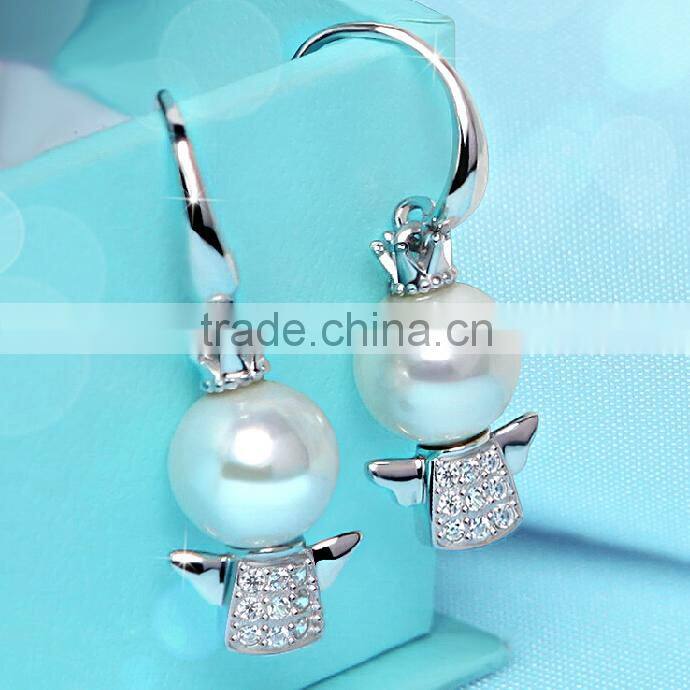 Big size pearl wing earring, 925 sterling silver wing earring