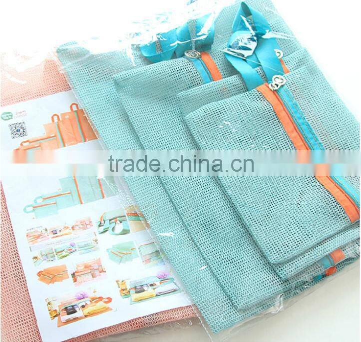 4 Pcs Handle Foldable Nylon Mesh Travel Luggage Wash Bag Clothes Storage Pouch
