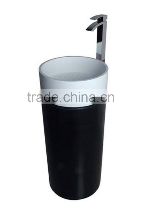 Good Quality solid surface bathroom Freestanding Pedestal Wash Basin, artificial stone pedestal wash basin