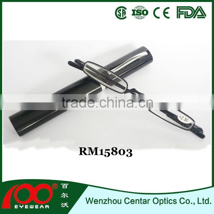 2015 Small frame reading glasses with metal case;Wholesale reading glasses;Slim Metal reading glasses with pen box