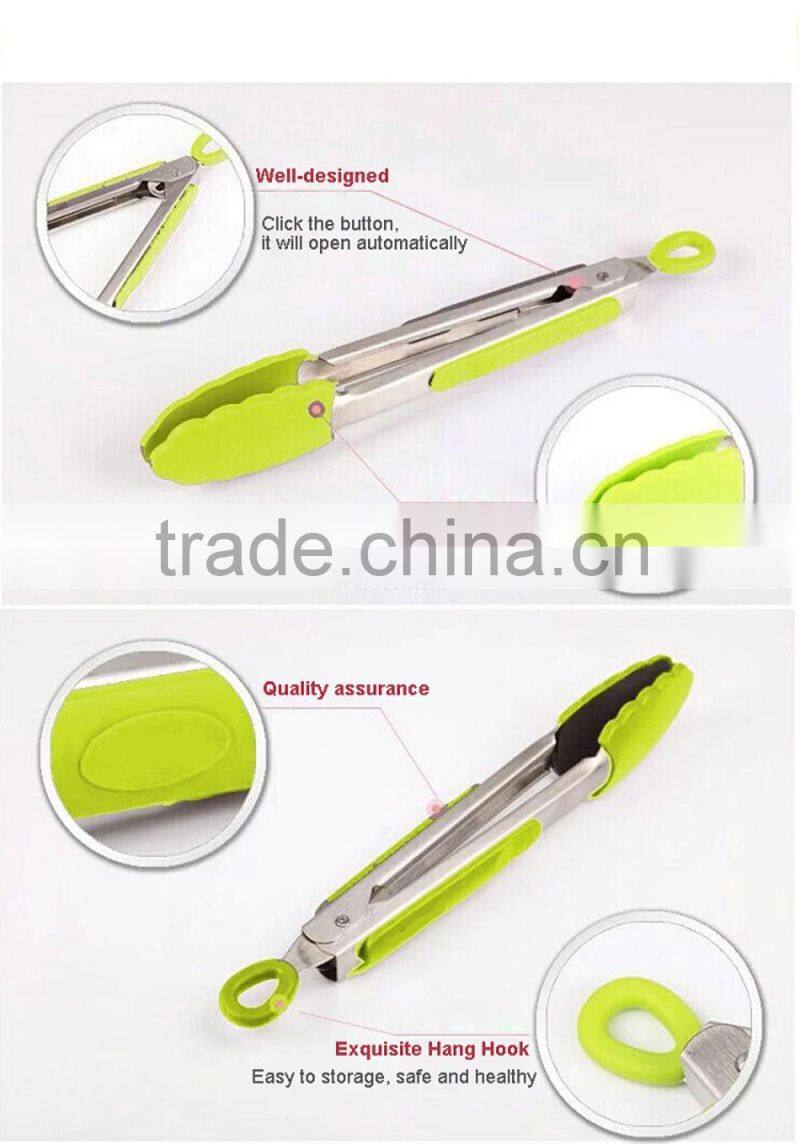 Premium quality Silicone Stainless Steel Tongs Silicone Cooking Utensils 2 Pack (9inch & 12inch in Graphite red) silicone tongs