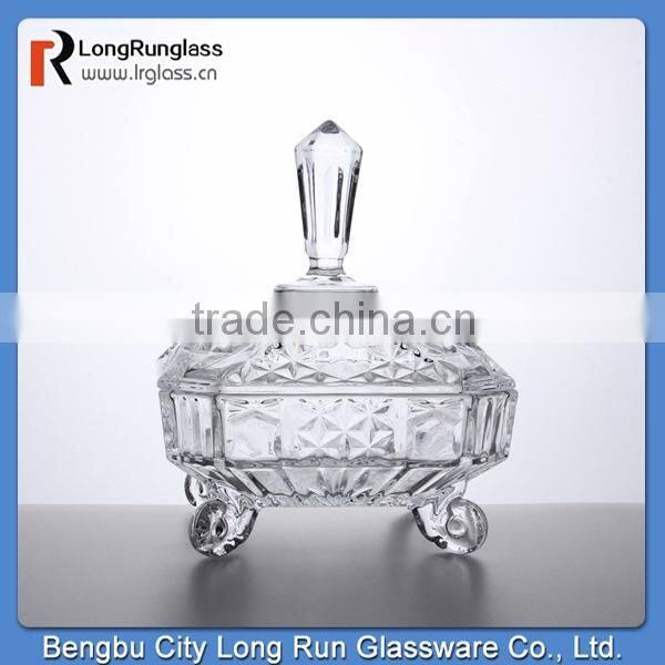 LongRun 24oz beautiful carved machine pressed glassware customized glass candy box
