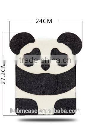 Fashion Black 9.7 inch Wool Felt Tablet Case Cute Cartoon Panda Tablet Bag