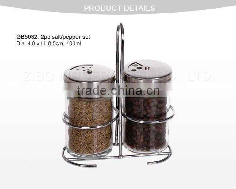 2pc Clear Glass spice jar set with chrome stand