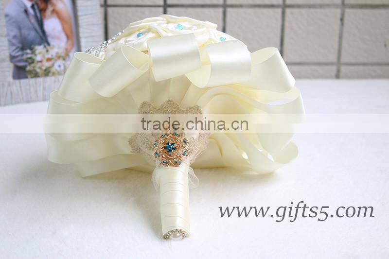 Handmade silk flower bouquets Vintage Inspired Alternative Large Satin Roses Wedding Bridal Bouquet