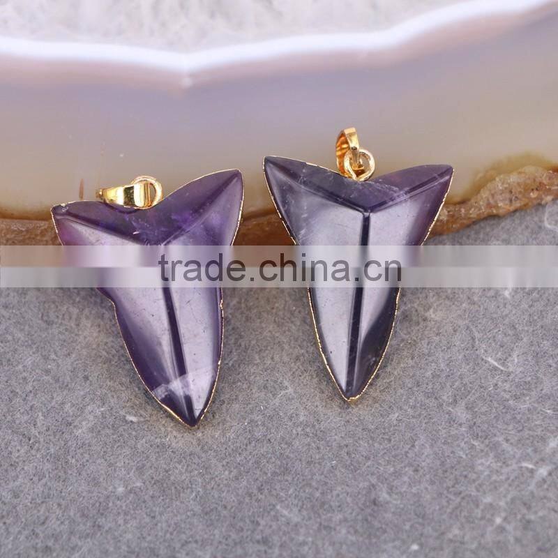 Natural Amethyst Gem stone Pendant, Stone Point Pendant, Gold Plated Edged Drusy Amethyst Pendant, Druzy Pendant