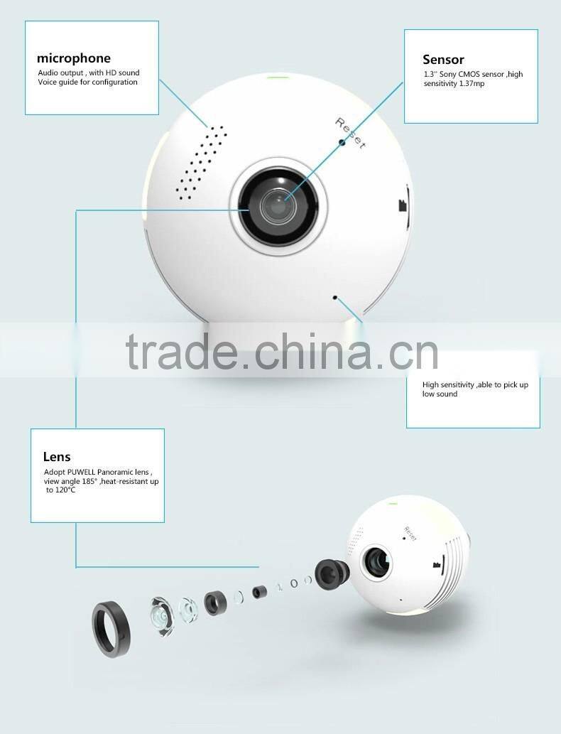 WiFi Fisheye Cloud Smart Bulb 360 degree fisheye lens camera with two-way audio and 128G recording feature