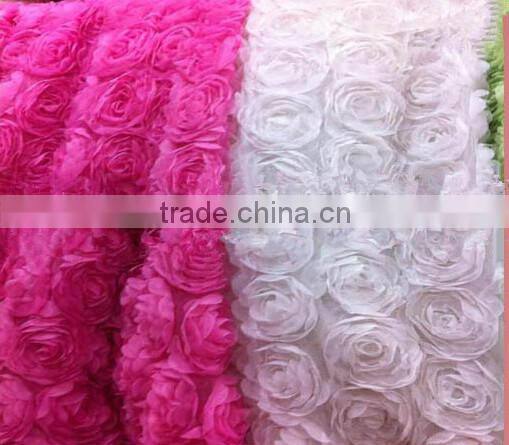 Polyester shining satin rosette chair cover ribbon rose for wedding marriage decoration
