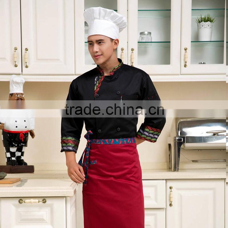 customized with good quality double breasted cotton/polyester buttons black chef overalls