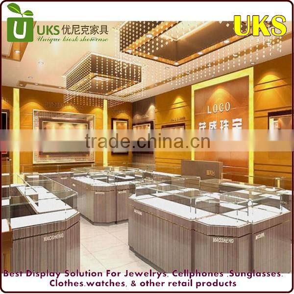 Customized glass jewelry display counter of jewelry retail store