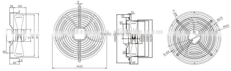 350mm electric water pump motor fan for heater
