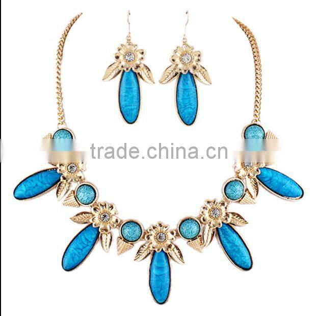 Paradise jewelry,elegant texture blue gemstone gold chain necklace set