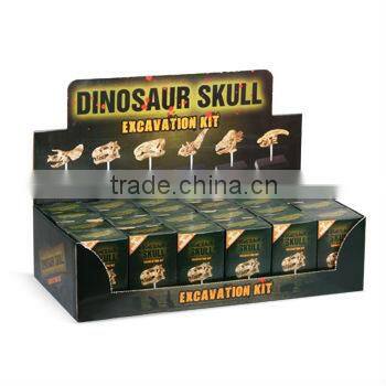 Mid Dinosaur Skull Dig Kit with stand, 6 assorted, 24pcs per display.
