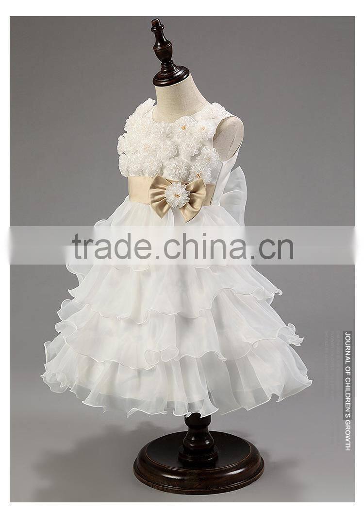 Top Quality Chic Rosette Flower Girl Dress Satin Girl Evening Dresses Fashion Children Pageant Party Dress Wedding Pettidress
