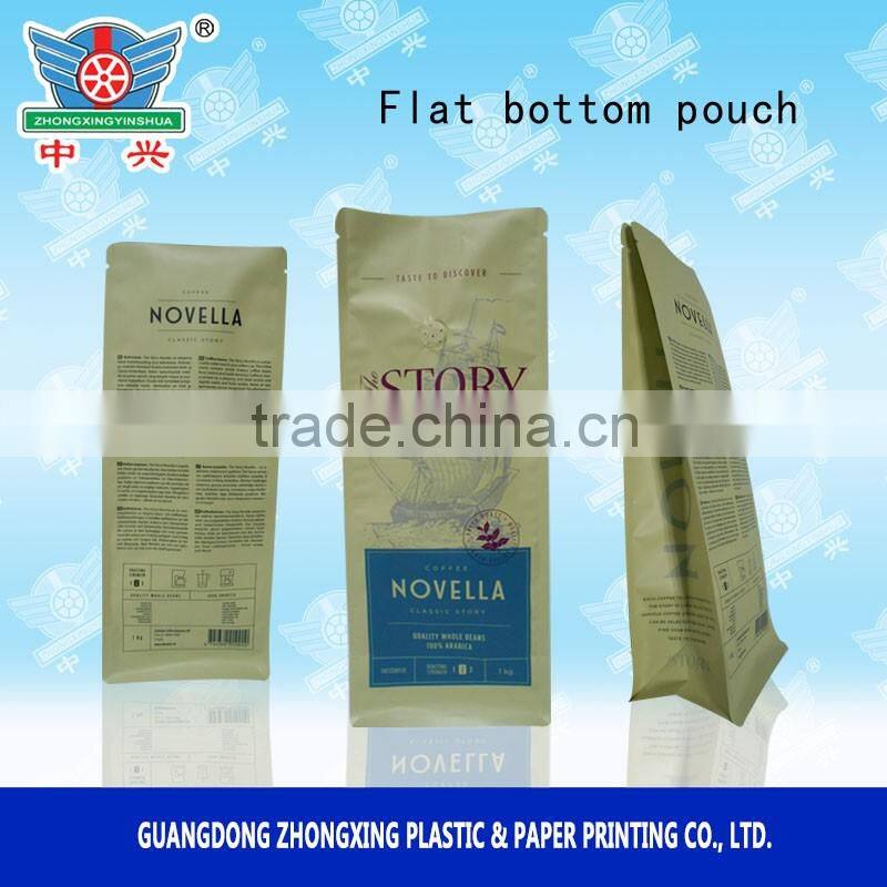 Standing Side Gusset Foil Lined Packaging Quad Seal Flat Block Bottom Coffee Bags with Valve