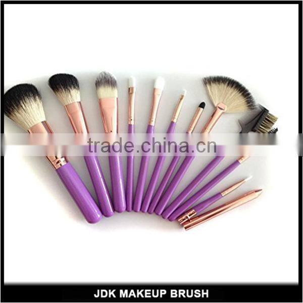 24pcs Professional OEM Cosmetic Brush Purple Handle Black Tube Make up Brush with Fan brush and Foldable Bag