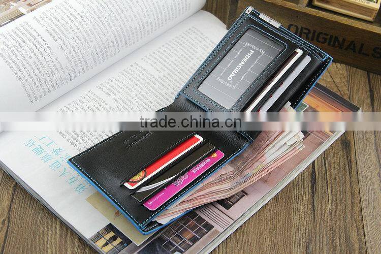 High Quality Brand Blue Edge Best Men's PU Leather Wallet Purse Credit Card Holder Bifold Wallet