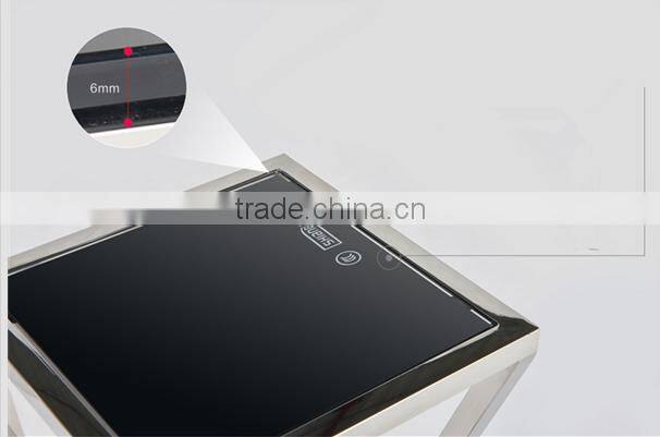 Newest Model Black Glass Console Table Set With Stainless Steel Base For Sale