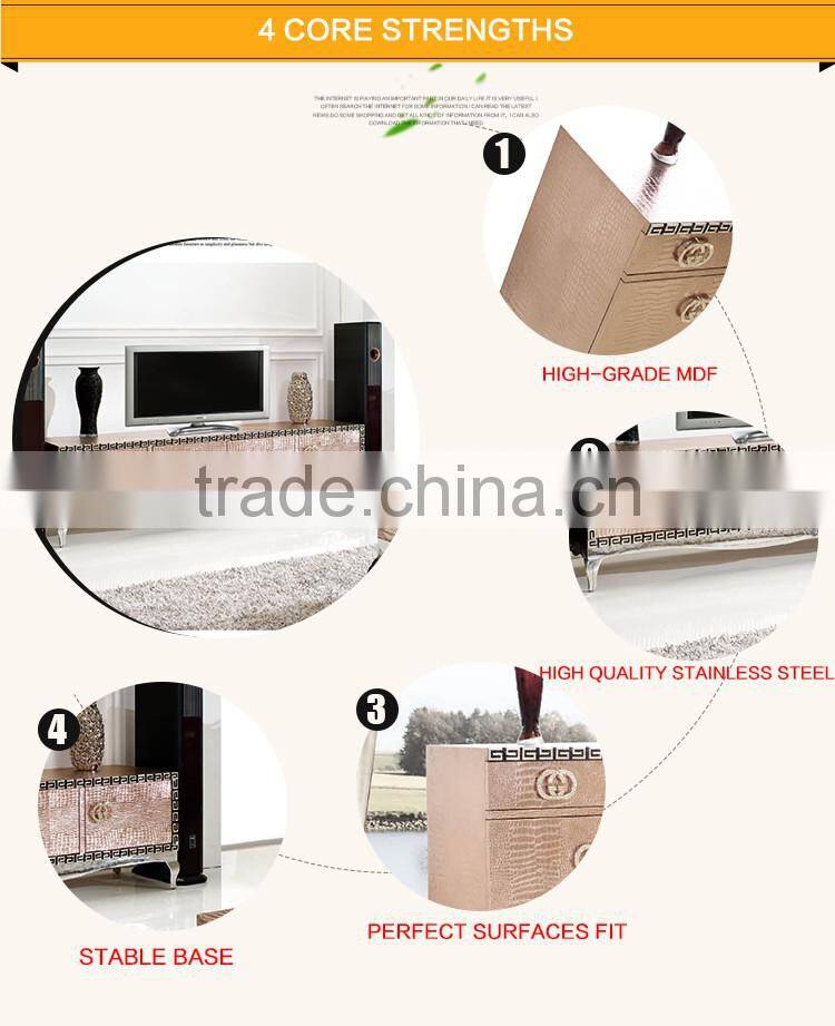 E368 Latest and Modern Design Stainless Steel Base MDF TV Cabinet