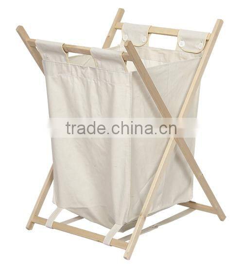 X-Frame Wood Folding Laundy Hamper Wooden Frame with Canvas Bag Foldable Laundy Basket