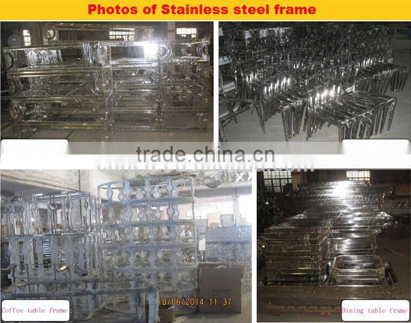round shape thick stainless steel frame coffee table set with marble top