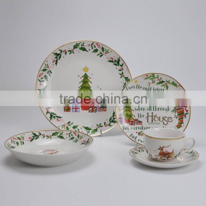 porcelain gold decal dinnerware set,16pcs porcelain dinner set with gold printing,gold dinner set