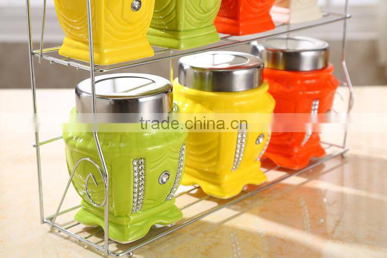 kitchenware ceramic jar with stainless steel stand