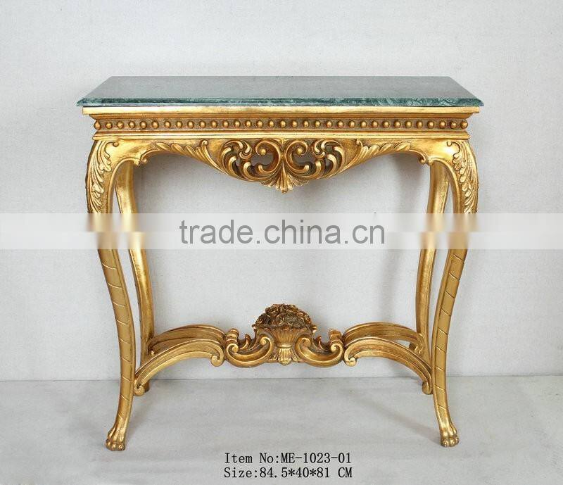 Hand Carved Living Room Furniture Small Size Console Table With Green Marble