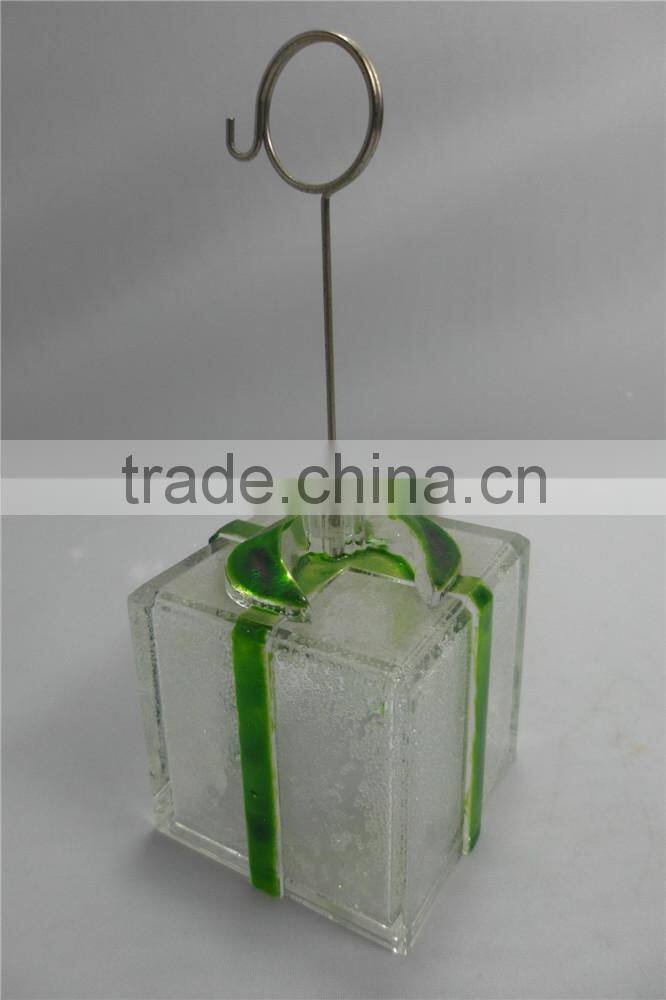 Holiday Party Placecard Favor in Gift Box Shape with a Blue or Green Ribbon