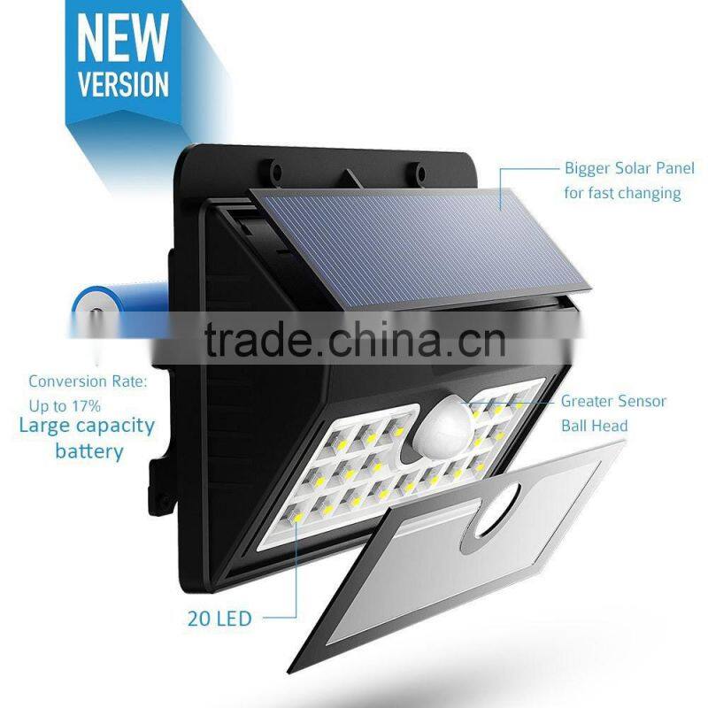 Factory whosale 20led solar light for outdoor wall lighting can support customized