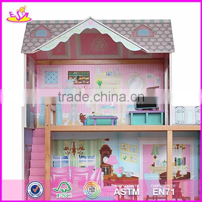 2017 Best design luxurious three floors wooden kids modern dollhouse with furniture W06A247