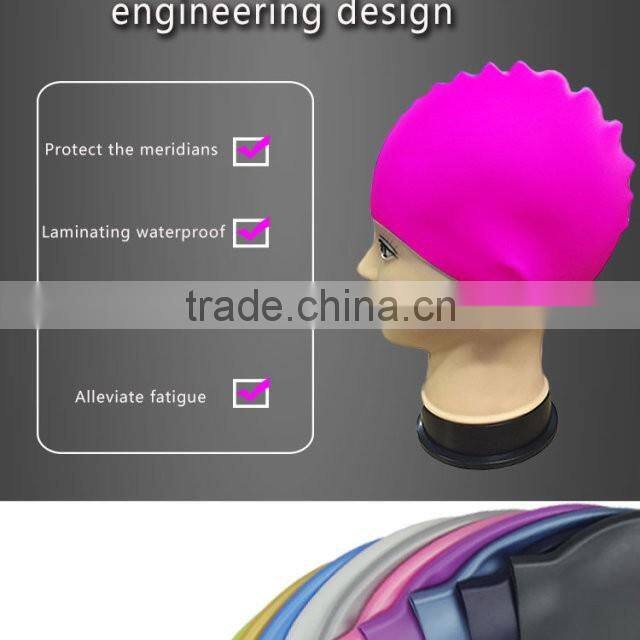 customized logo printed waterproof silicone swimming cap for long hair