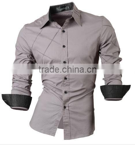 2016 New Fashion Men Long Sleeve Casual Slim Cotton Dress Shirts