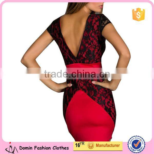 Women's Fashion Lace Splicing Pencil Mini Bodycon Dress
