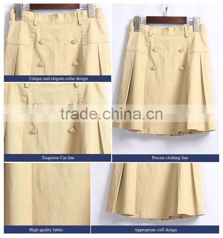 China Manufacture Girls Pleat Khaki School Uniform Skirt