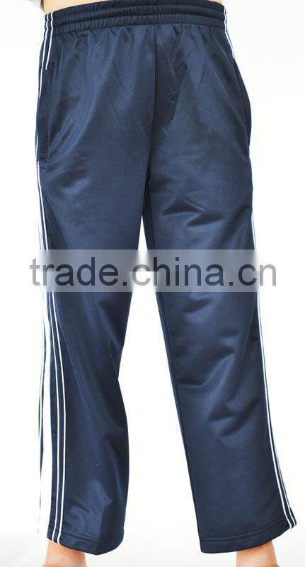 Hotest sale sport pants 200g polyester tricot with inner brushed pants with zipper on hem