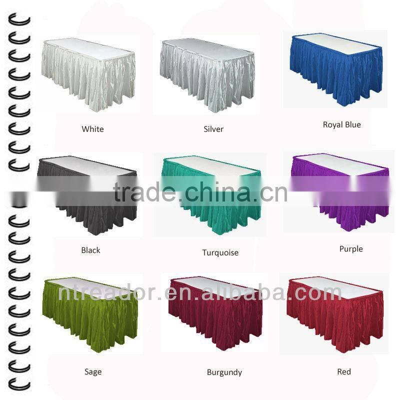 White satin table skirting for wedding