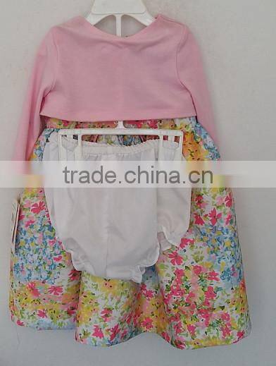 lovely baby girls flowers printed long knitted sleeve party dress for Autumn