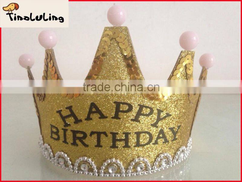 2015 pink happy birthday headwear pageant crowns hair accessory with light