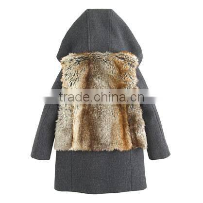 Girls' furry stadium- cloth toggle long winter coat