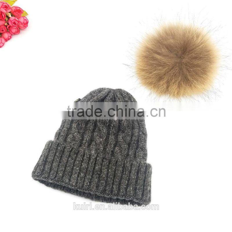 Stylish kids Double Balls Winter Warm Wholesale Beanie Hats with raccoon fur ball