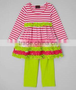 2017 baby girls children sleepwear ruffle pants long sleeve striped outfits with pajamas knit cotton clothing sets