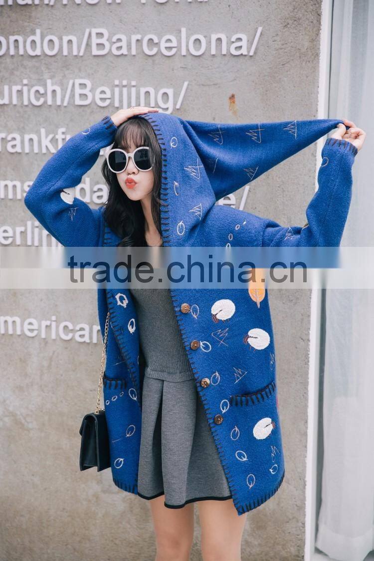 2017 ugly christmas sweater loose Plus Size Embroidery Big hat cardigan sweater