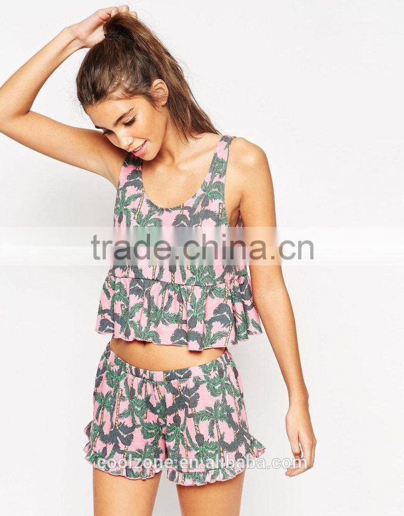 Relaxed fit scoop neck all over printed pajama women adult pajama