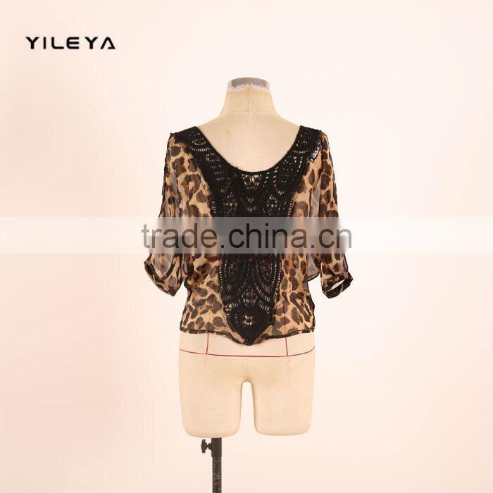fashion butterfly style leopard printed casual ladies korean chiffon blouse 2015