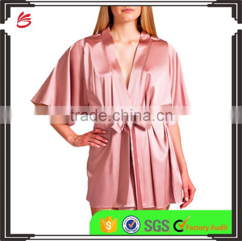 Wholesale new design plus pajamas satin dress blank plain short custom design satin Nighty robes women