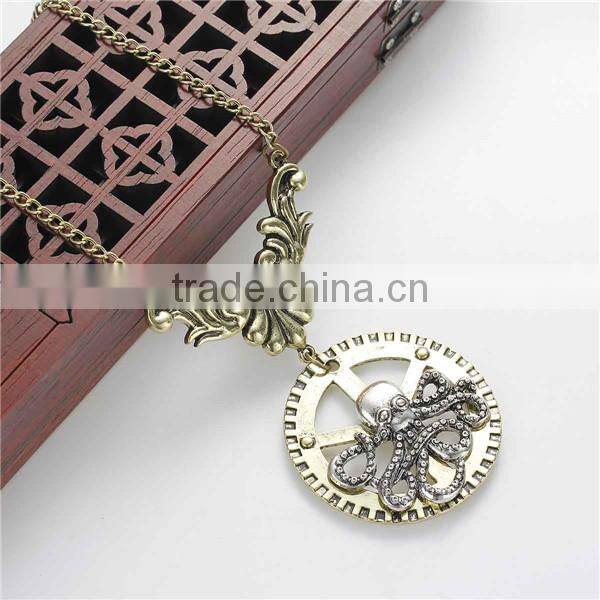 New Fashion Steampunk Necklace Link Curb Chain Antique Bronze Gear Octopus Connector