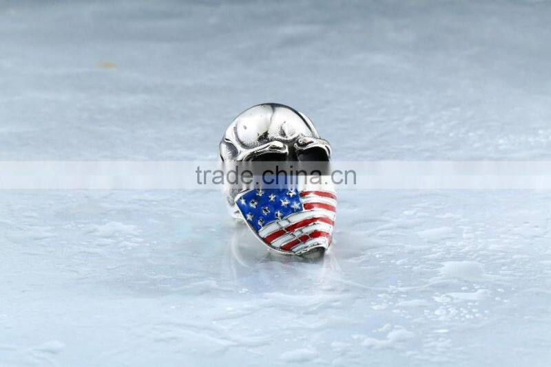Mens Punk Goth Skull Ring Patriotic Stars Stripes Honor American Flag Bandit Biker Stainless Steel Ring Size 8-14